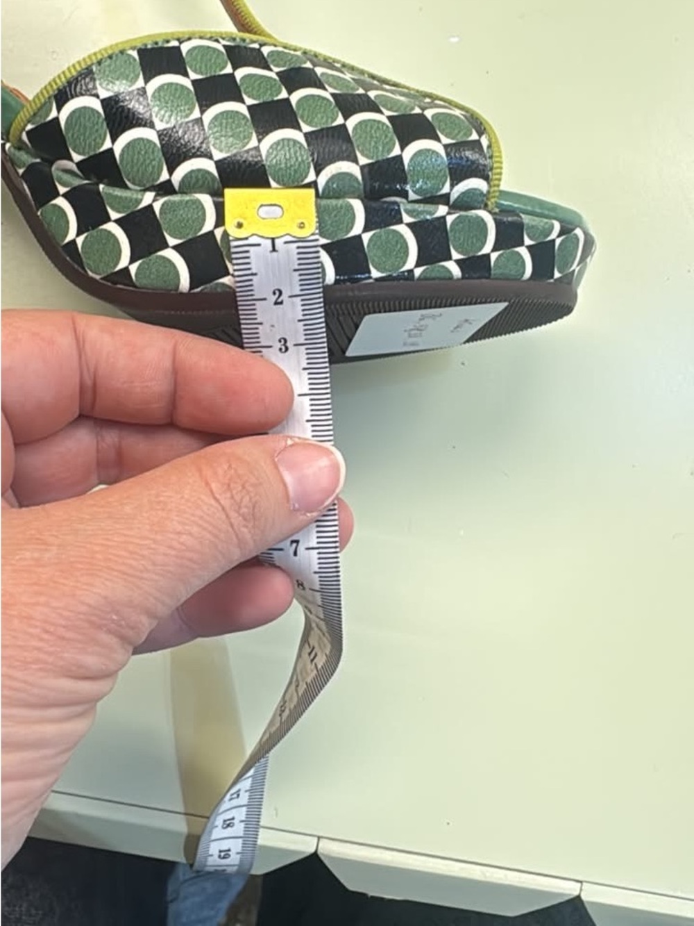 Chie Mihara Green Patterned T-Strap Heels with Olive Trim - Picture 6 of 6